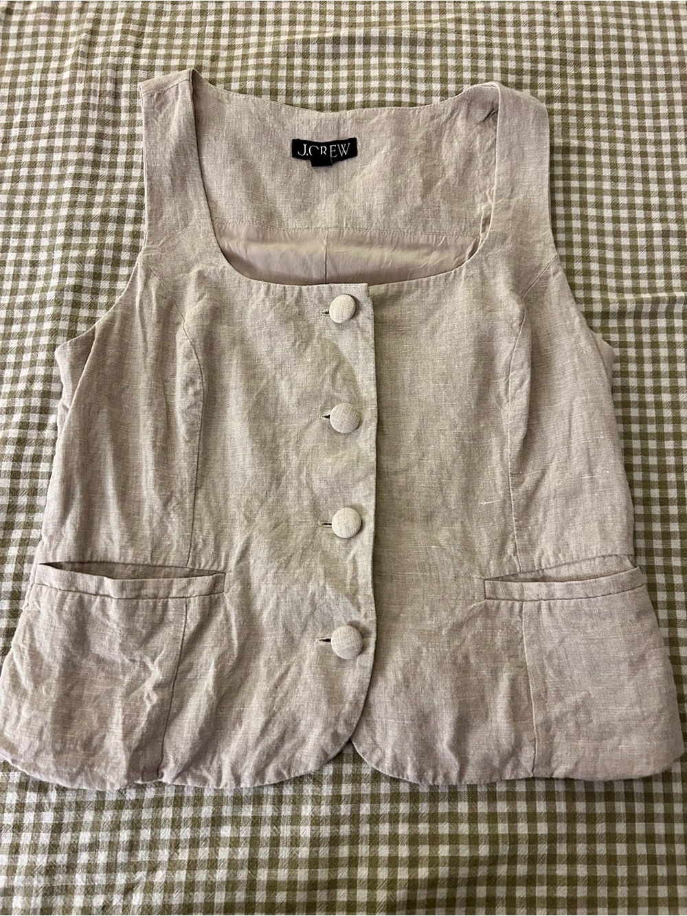 J.Crew Women's Linen Button Front Vest in Light Beige